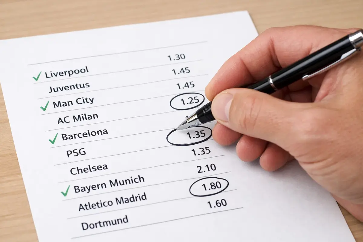 Mano che seleziona partite su un elenco stampato