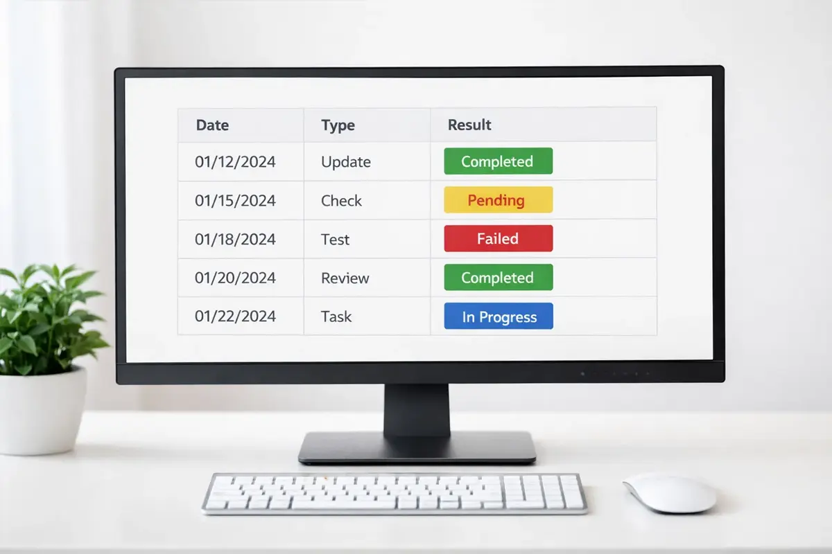 Schermo di computer con tabella semplice di tracciamento risultati