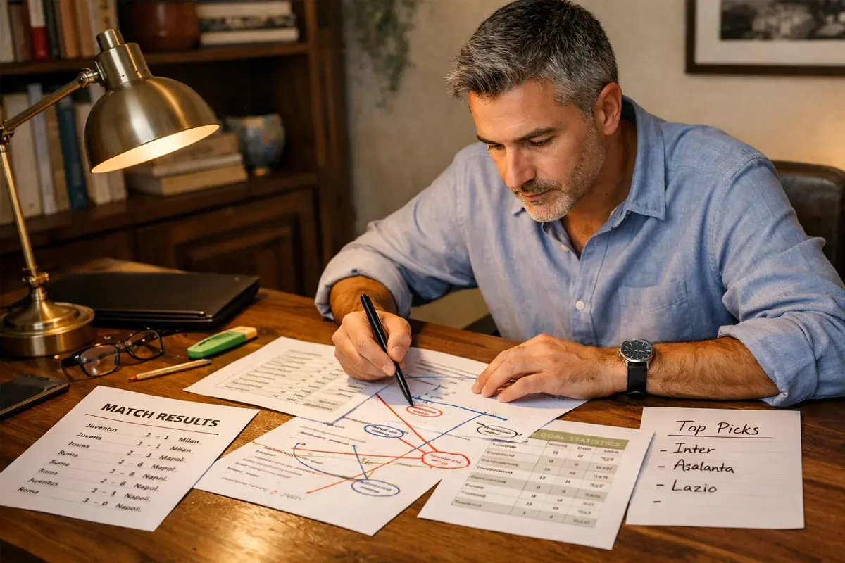 Analista che combina diversi tipi di pronostici alla scrivania