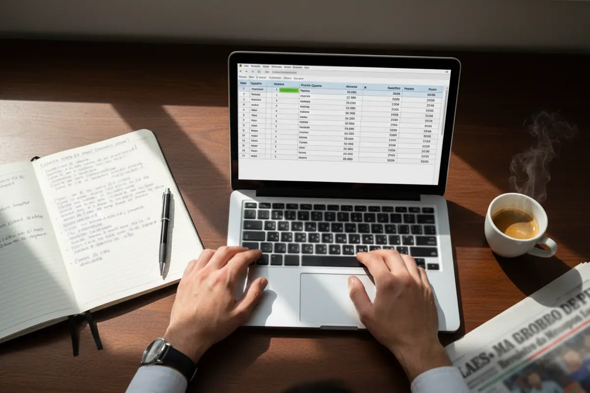 Persona che analizza le statistiche delle partite di calcio su un notebook