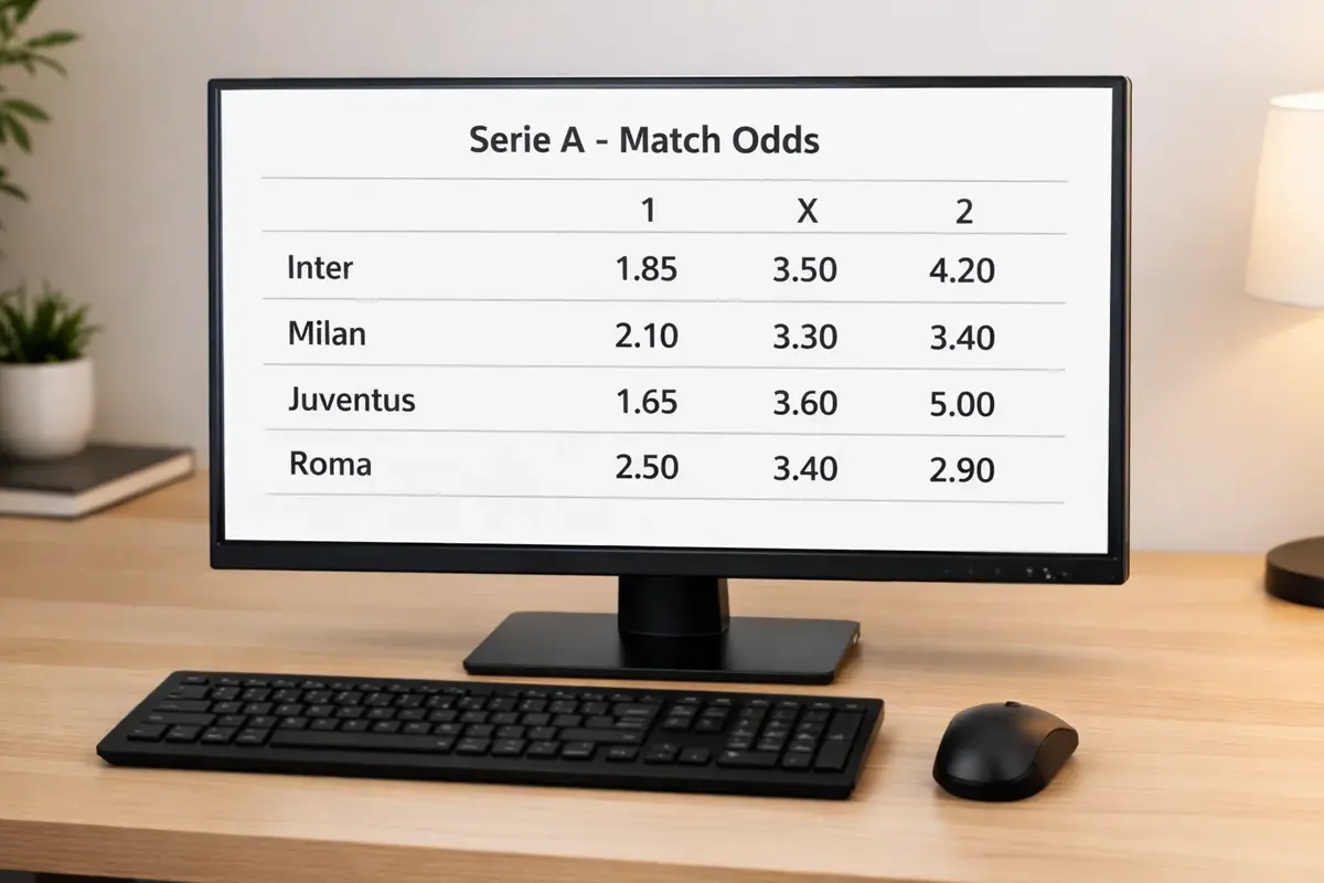 Schermo del computer con tabella di quote delle partite di Serie A