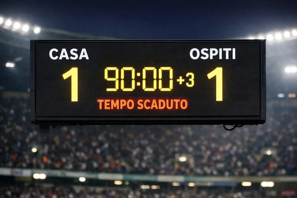 Tabellone dello stadio che mostra il risultato di pareggio