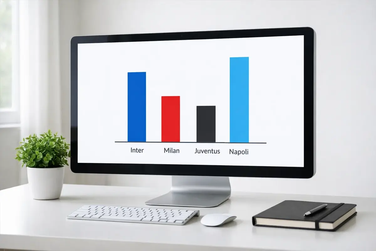 Monitor con grafici semplici delle prestazioni delle squadre di calcio